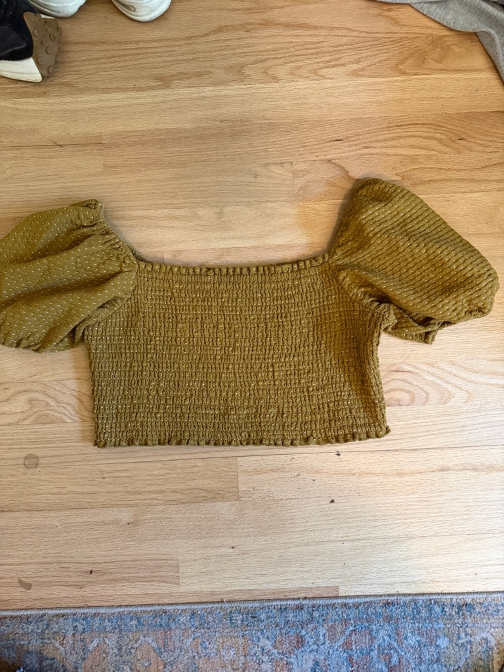 wild fable Olive Smocked Puff-Sleeve Crop Top